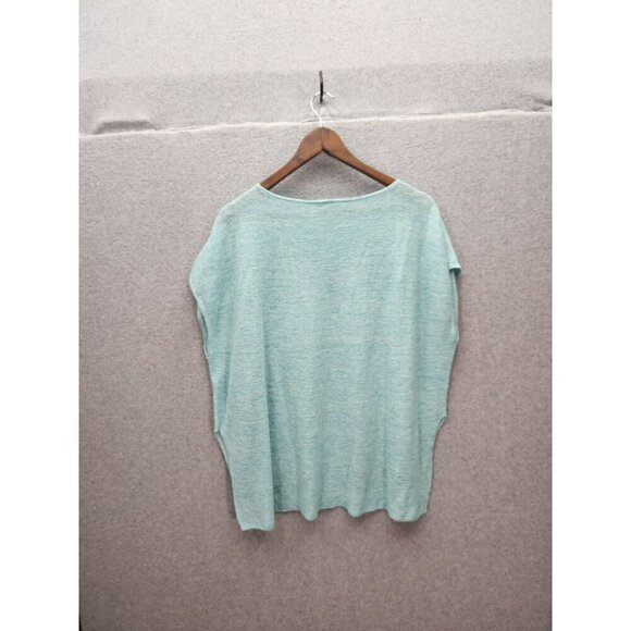 Eileen Fisher Womens Aqua Blue Organic Linen Loose Fit Top PM - Picture 3 of 4